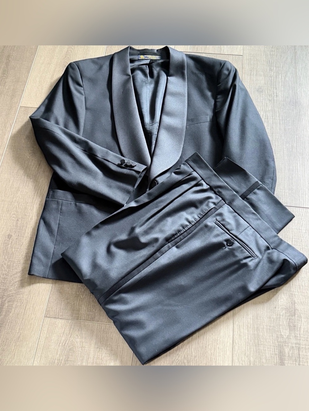 VTG Brooks Brothers Wool Black Tuxedo 2 Piece Suit Jacket 49R Pants 39x28.5"